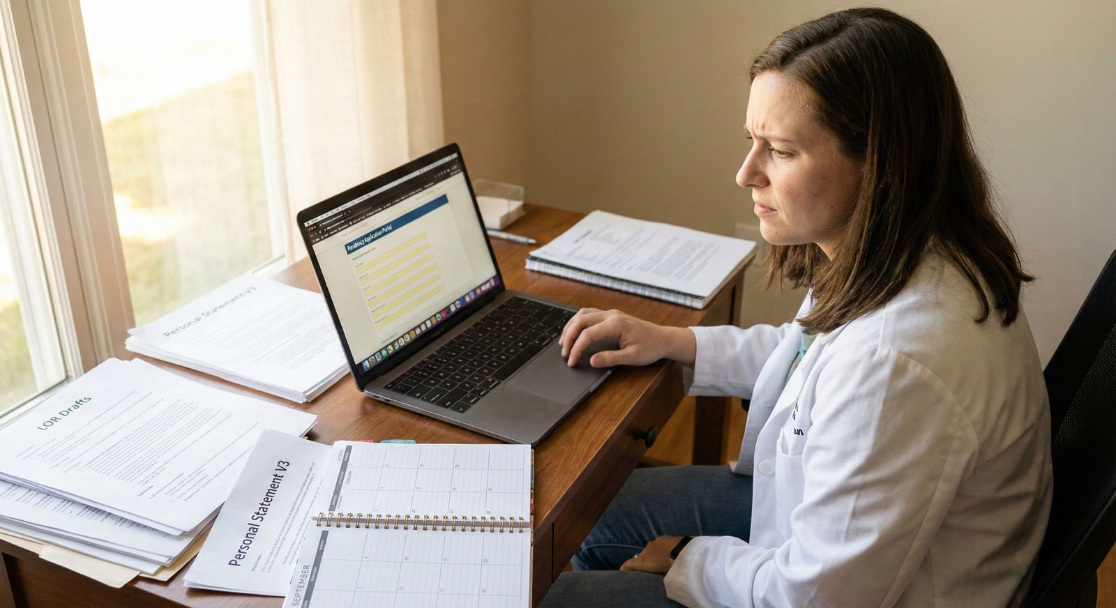 Medical student organizing LORs and personal statement at a desk Medical student organizing LORs and personal statement at a desk - for My Mentor Left the Institution—Will Their LOR Still C