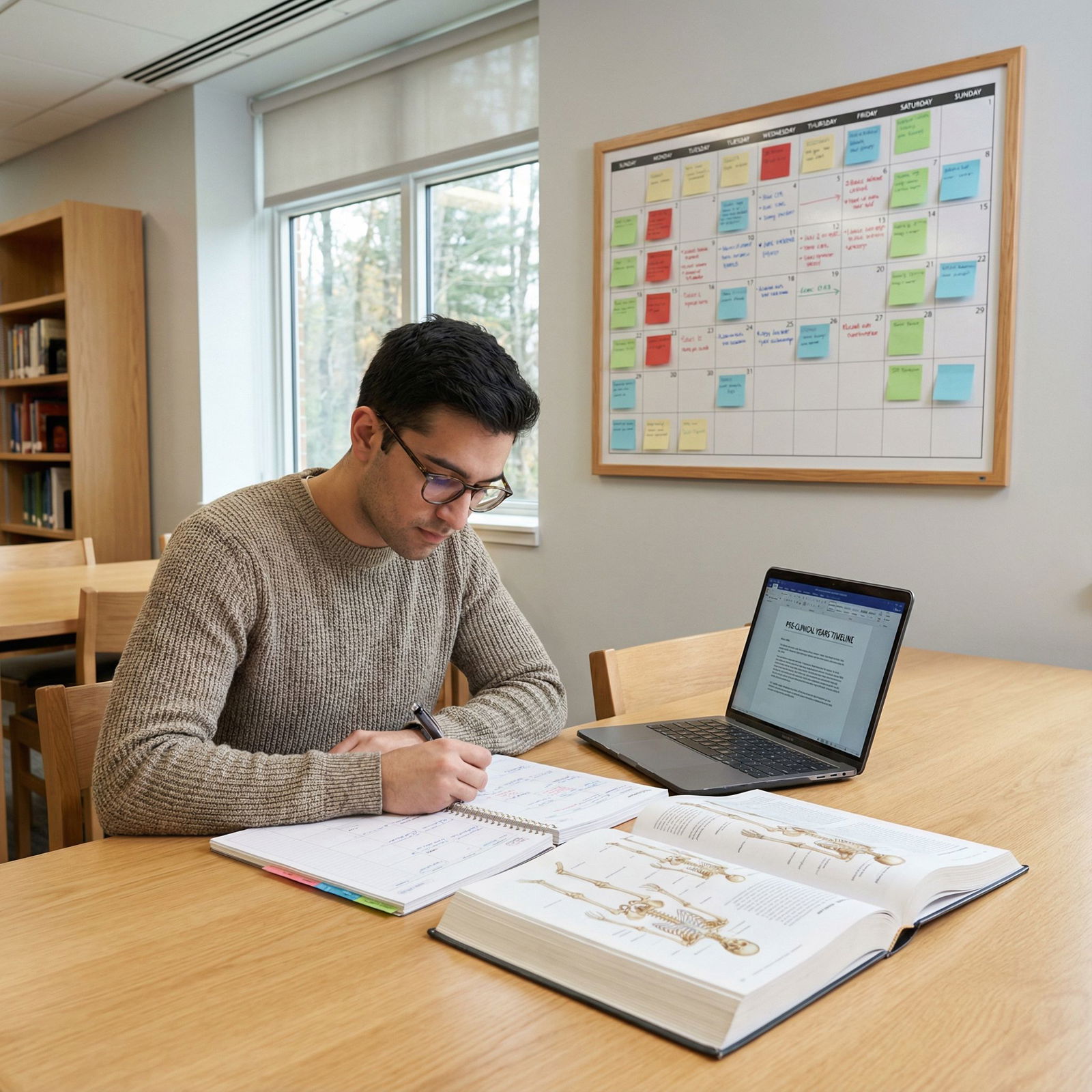 Medical student updating CV late at night with family photos nearby -  for Significant Personal or Family Responsibilities: R