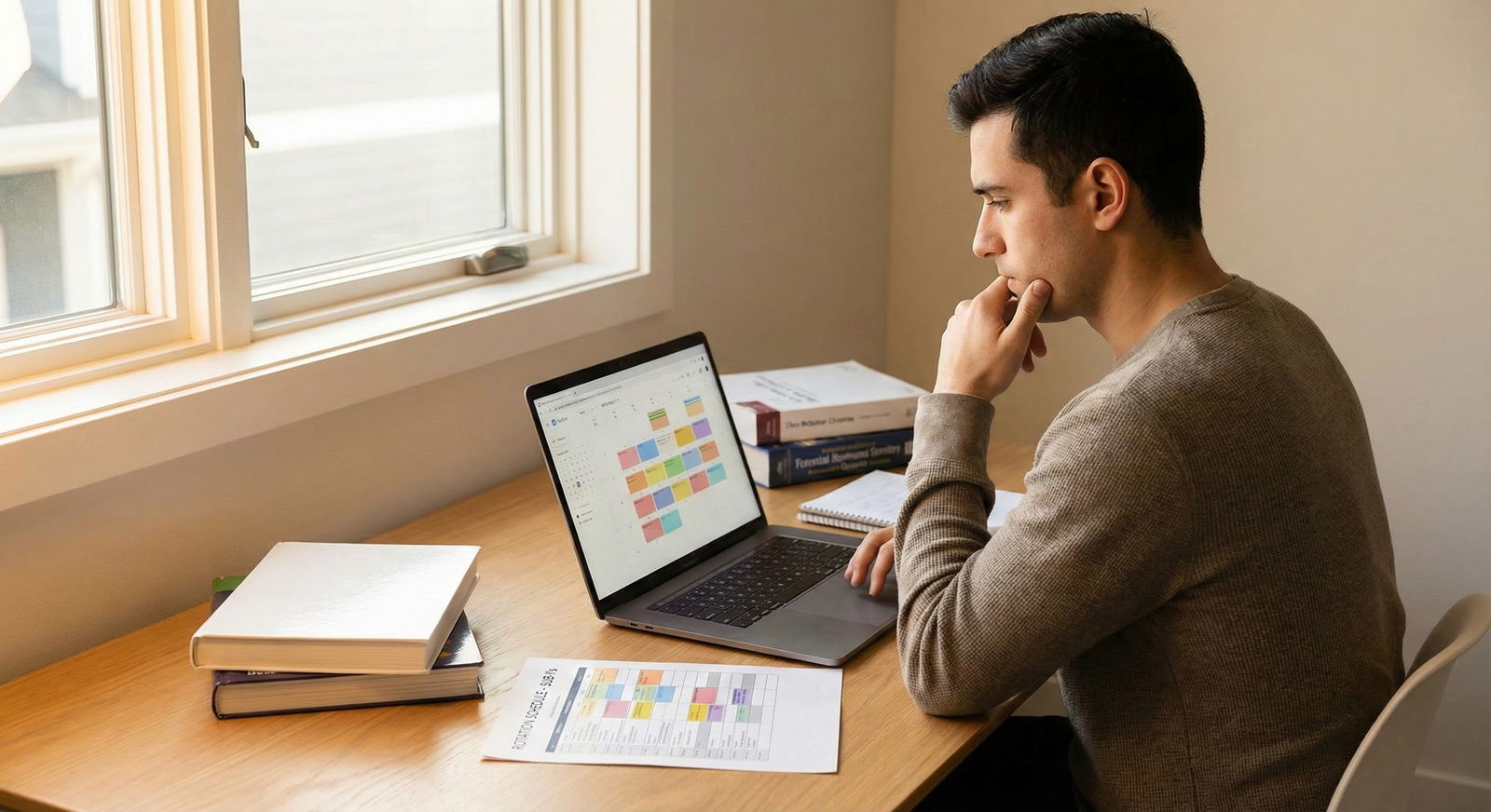 Medical student reflecting on residency application at desk -  for How Important Are Subinternships for Building a Strong Pro