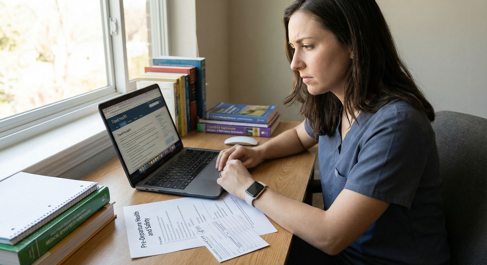 Medical student reviewing a checklist before a global health trip Medical student reviewing a checklist before a global health trip - for Scared of Infectious Risks on Missions? Realistic Ri