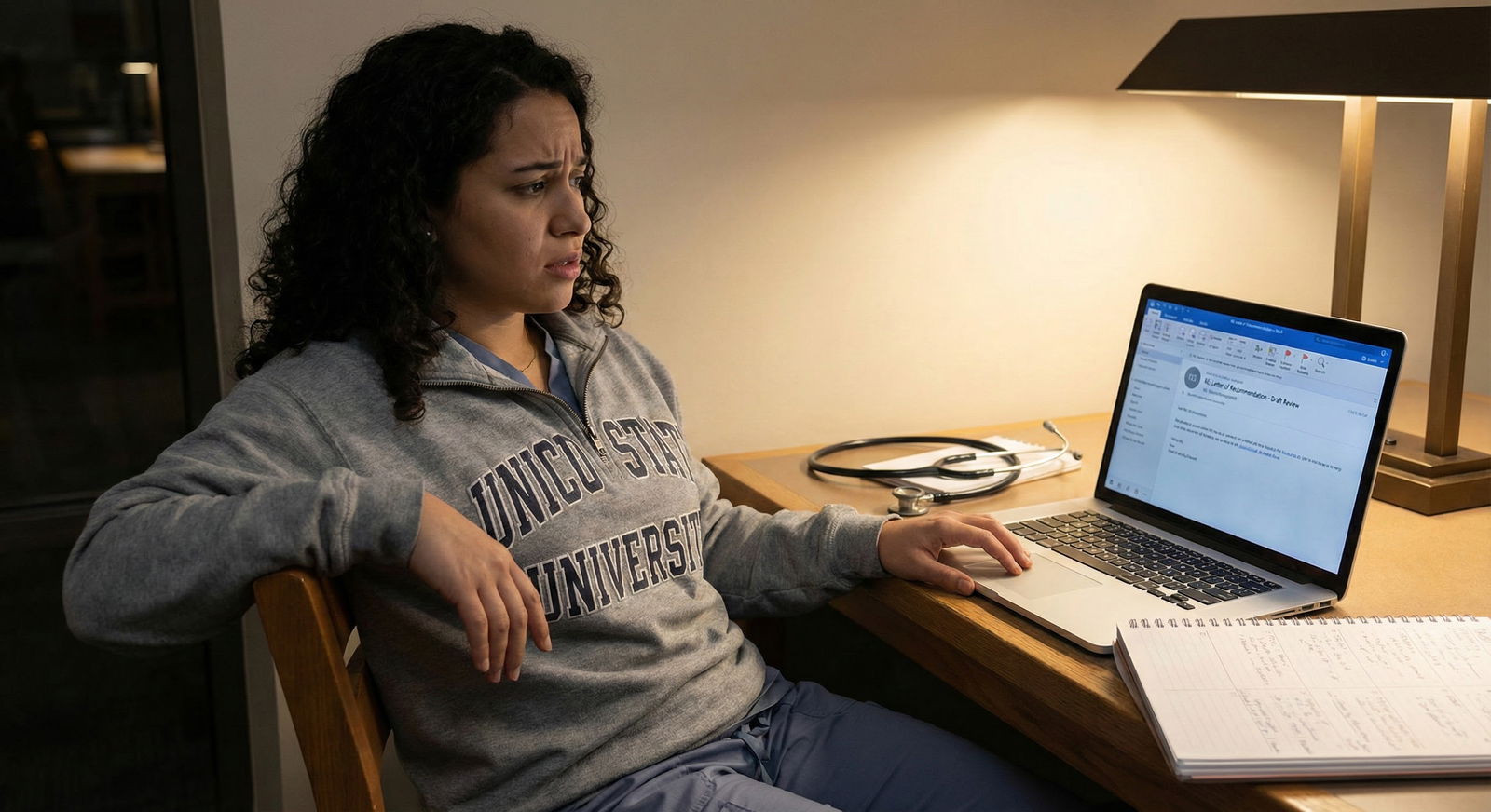 Medical student reviewing email with concern after an attending requests a self-written LOR draft -  for The Self-Written Dra