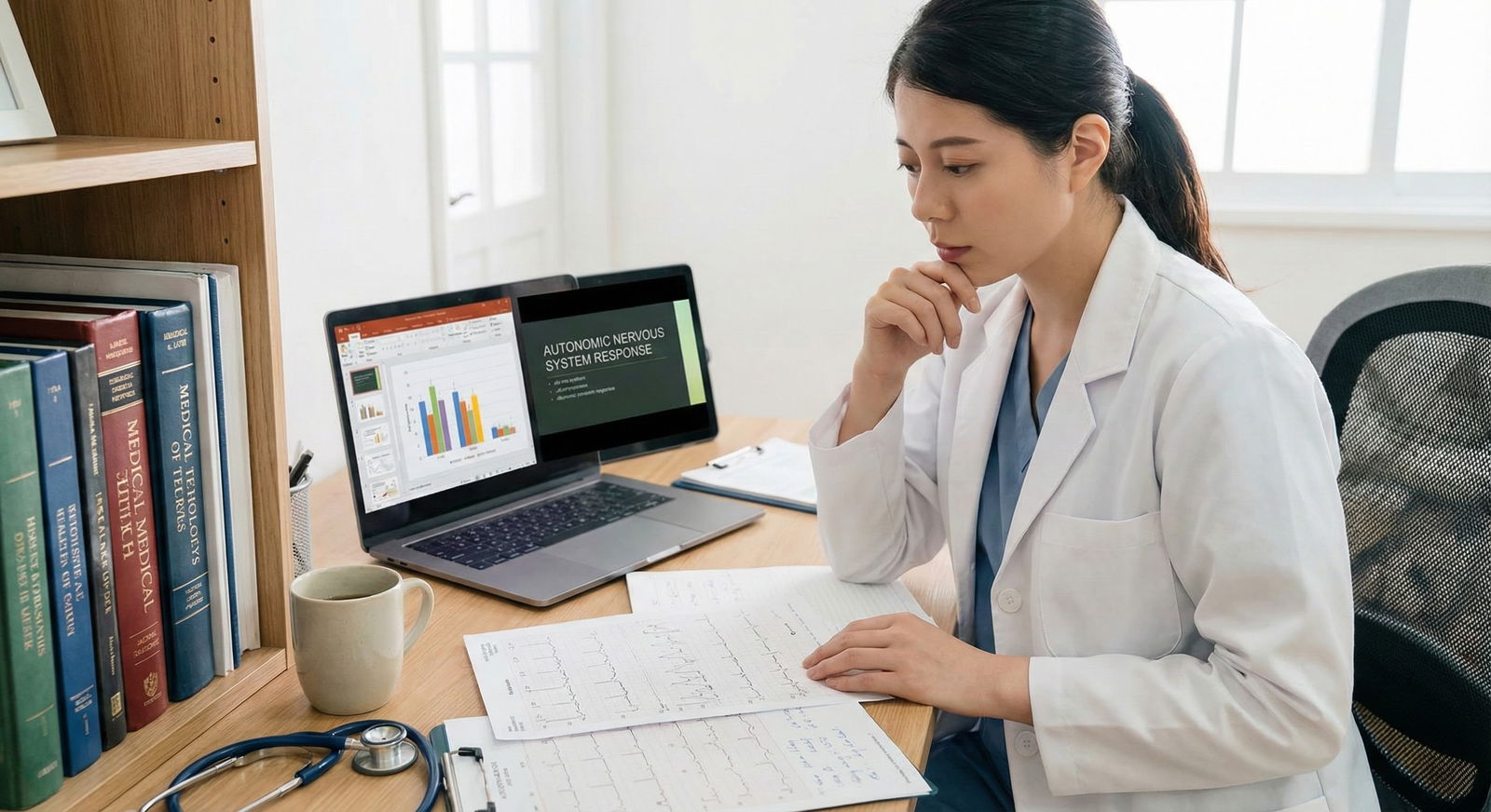 Medical student reviewing performance data and stress patterns -  for Physiology of Test Anxiety: Autonomic Patterns on Exam