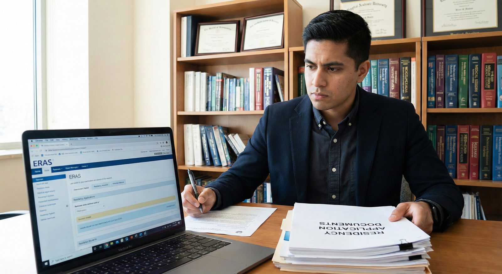 Medical student anxiously checking exam scores on laptop late at night -  for I Have a Low Step 1 and Average Step 2: Is That