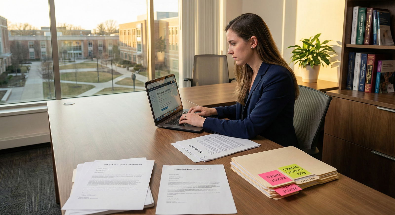 Medical student reviewing residency application documents in late summer -  for August–September: The Critical Window to Catc