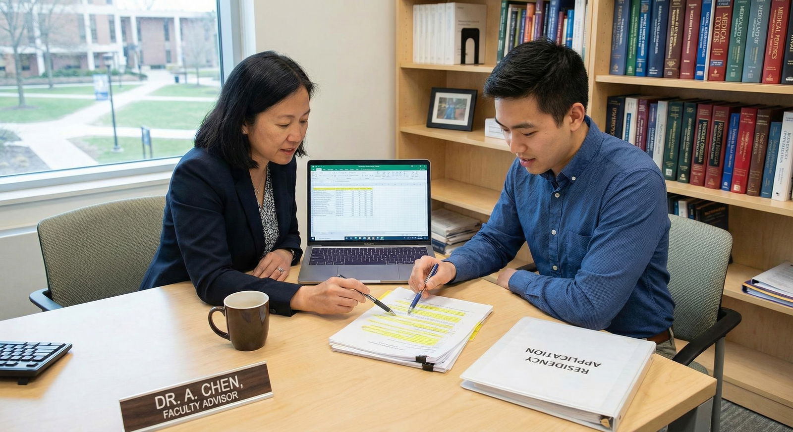 Medical student meeting with faculty mentor to review research misconduct documents -  for Research Misconduct Allegations: D
