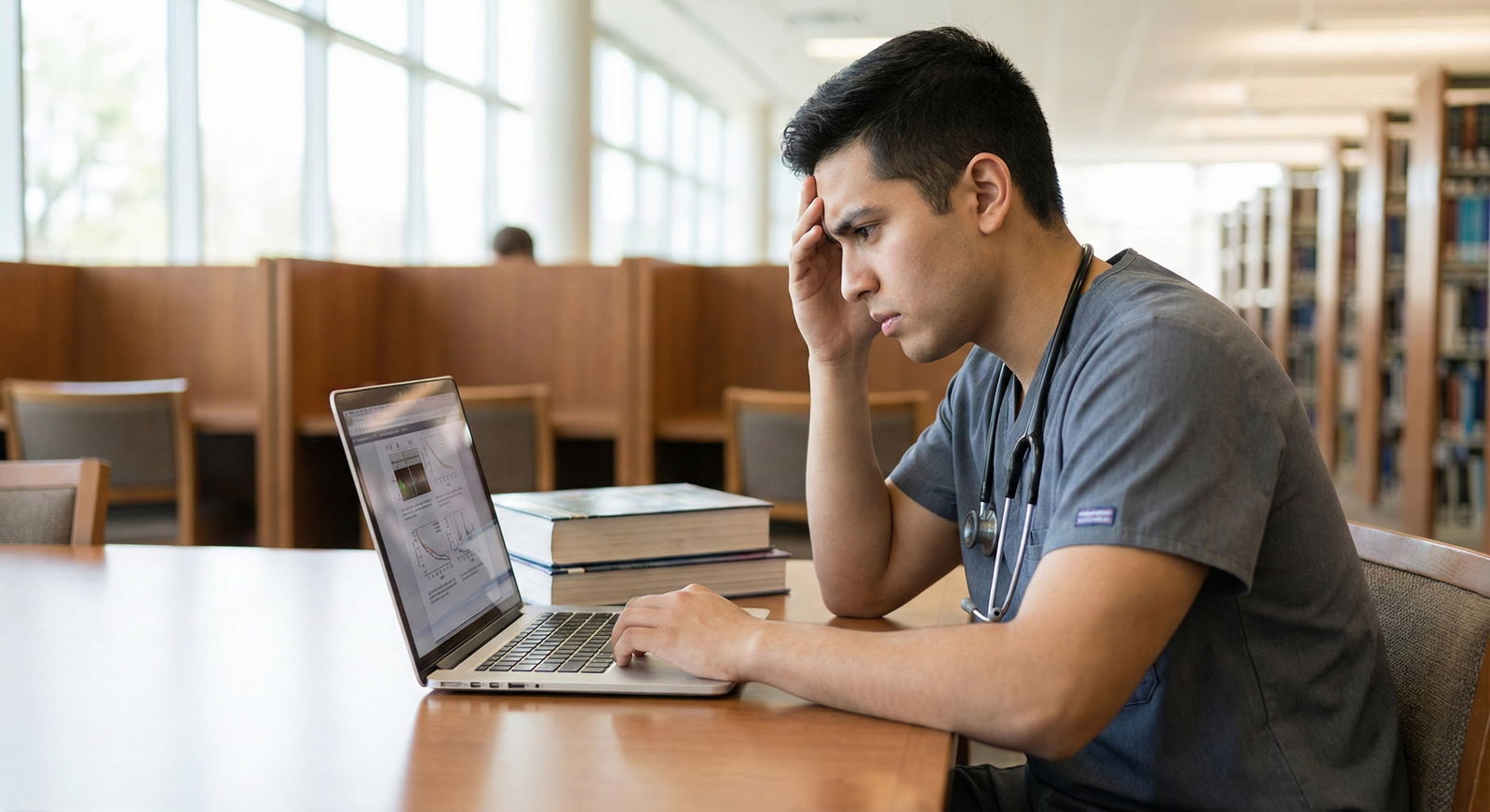 Medical student studying late at night, anxious before exam -  for What If I Need Meds for Test Anxiety—Will Programs Judge M