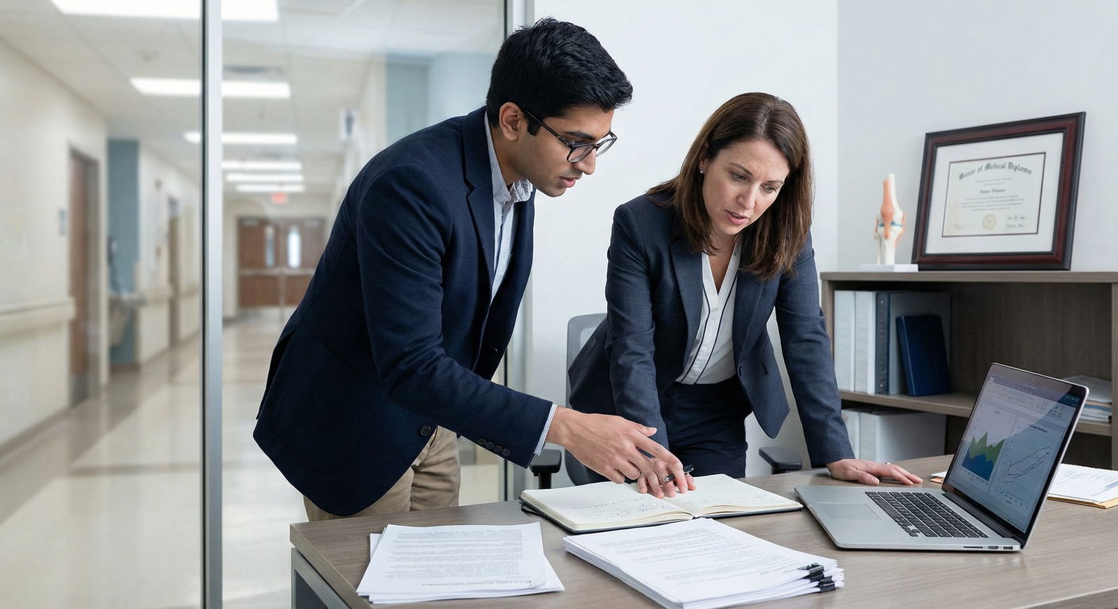 Resident speaking with faculty during residency interview day -  for What Should I Ask on Interview Day to Evaluate a Brand-N