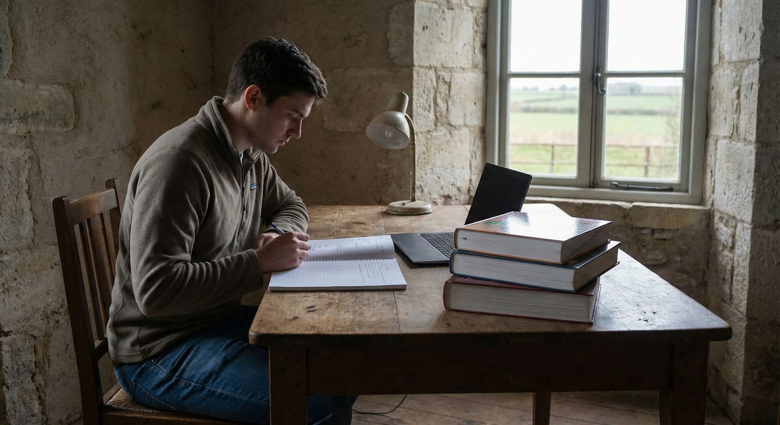 Medical student studying boards with paper books in a rural location -  for Limited Internet Access? Offline-Friendly Board P