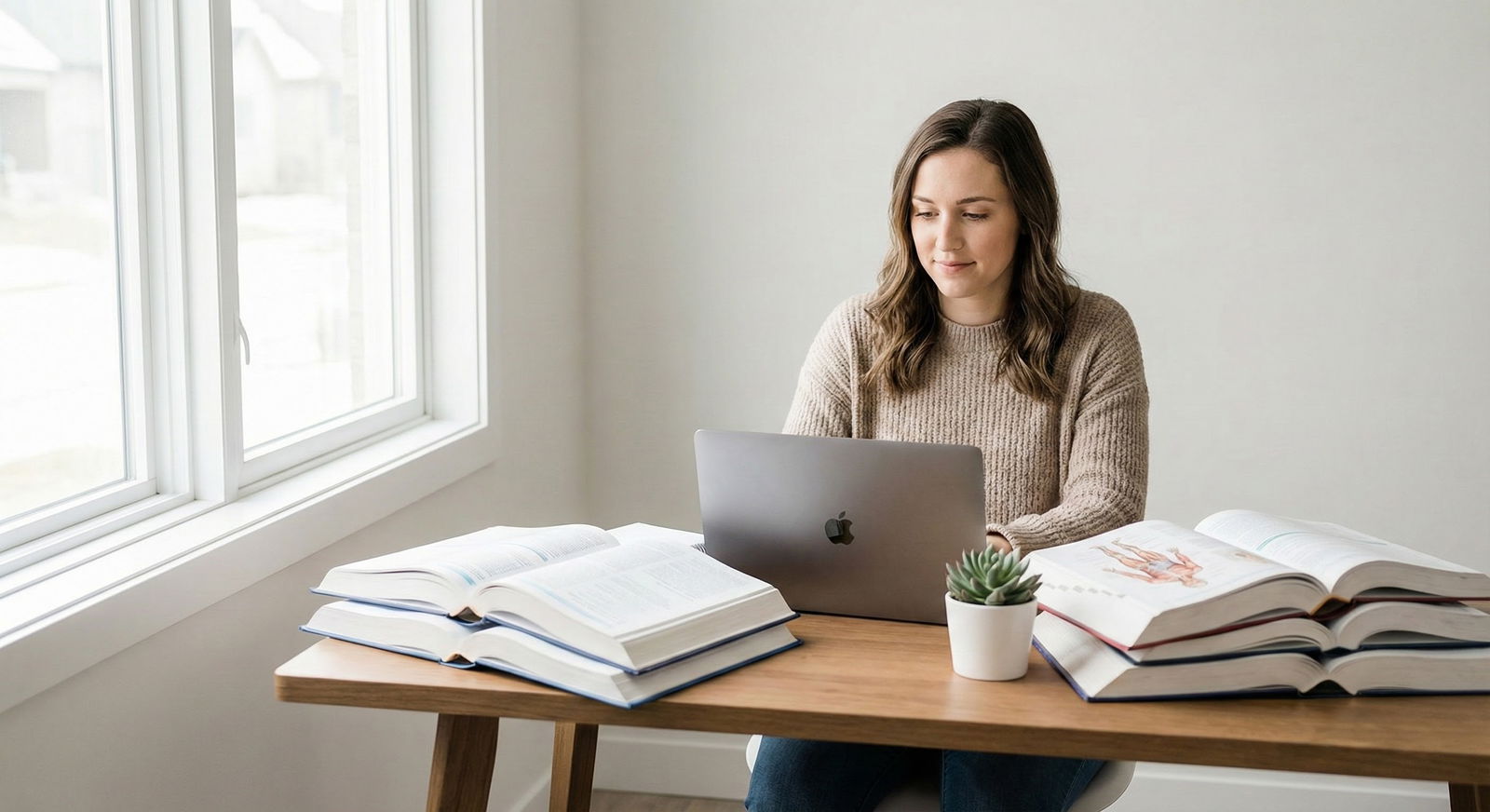 Medical student studying calmly at a tidy desk after recovering from burnout -  for I Took a Mental Health Leave: Will PDs Se