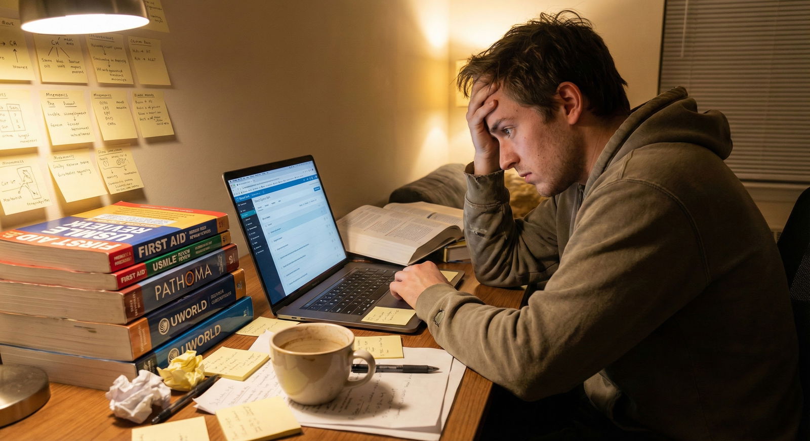 Medical student at home studying with laptop and question bank -  for Building a Resilient Routine in the First 14 Days of Ea