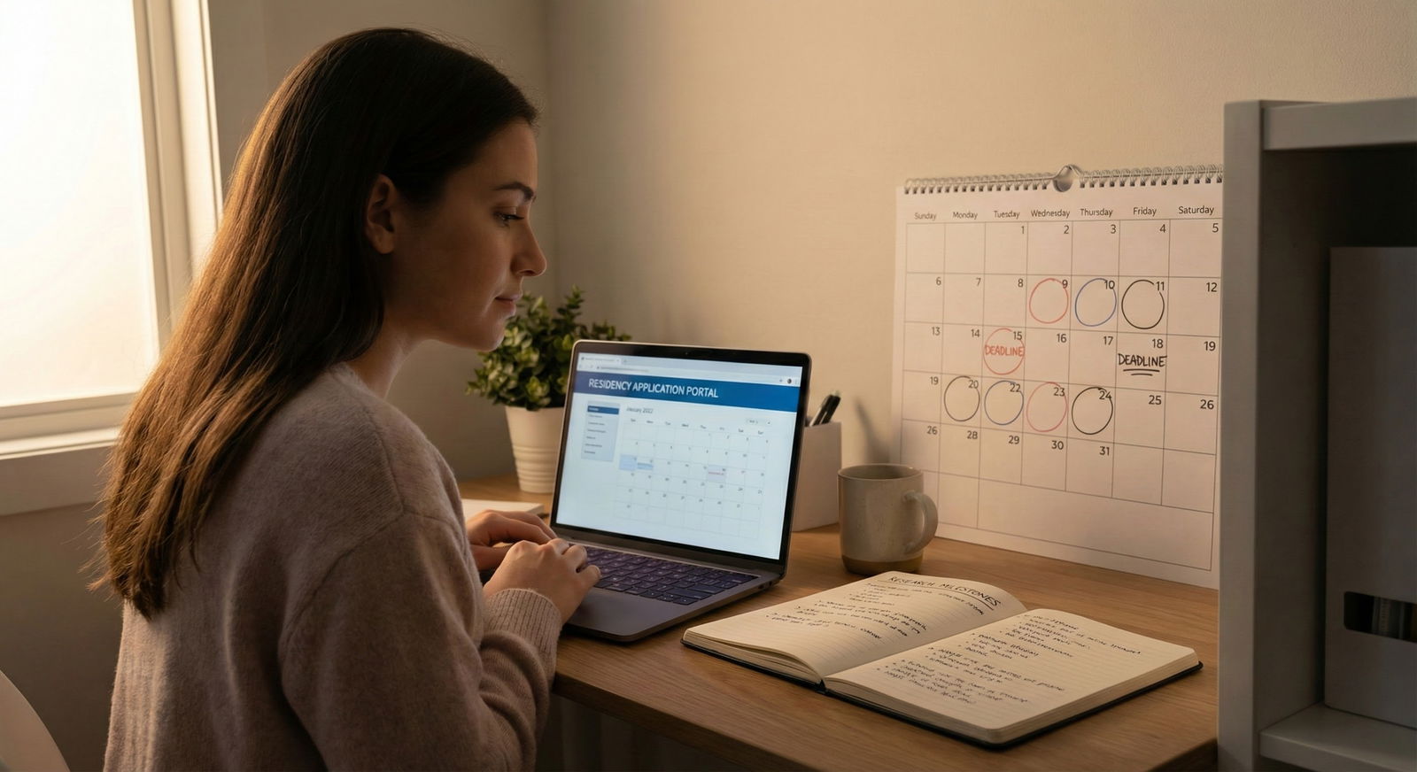 Medical residency reapplicant reviewing application updates on laptop -  for Timeline for Updating Programs With New Achievem
