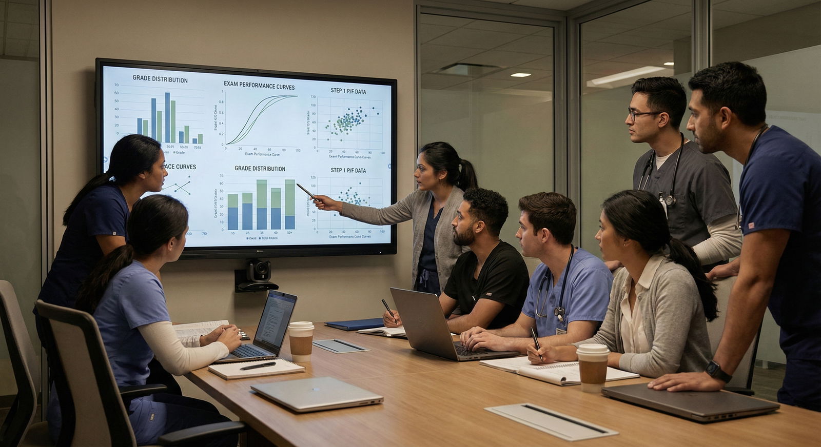 Medical student studying in a hospital workroom -  for Should I Prioritize Research or Shelf Honors After Step 1 P/F?