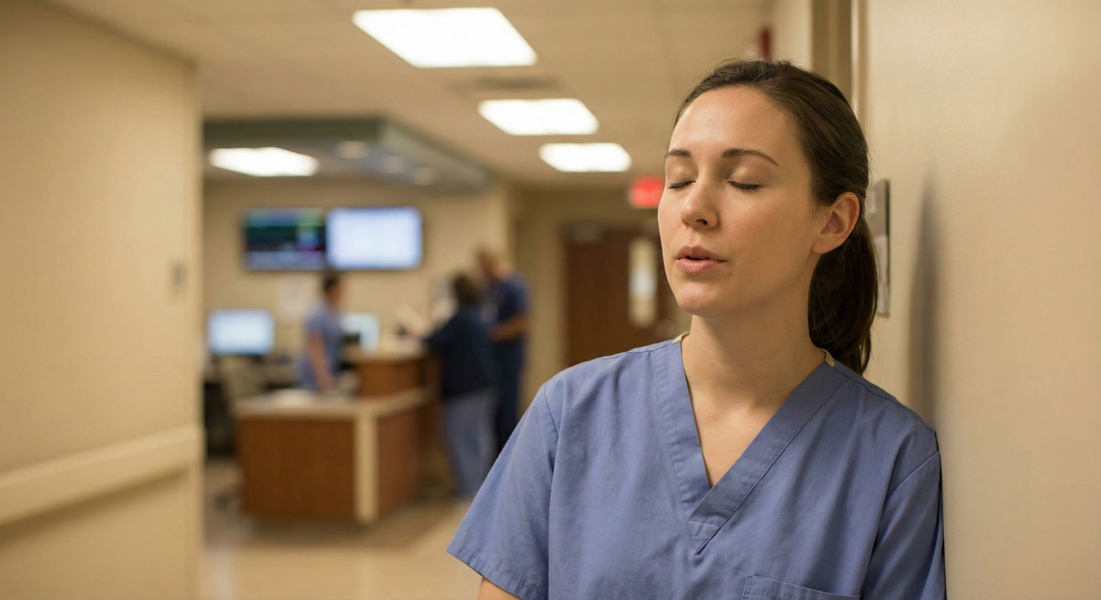 Resident physician pausing mindfully in a hospital corridor after a difficult interaction -  for Handling Microaggressions in