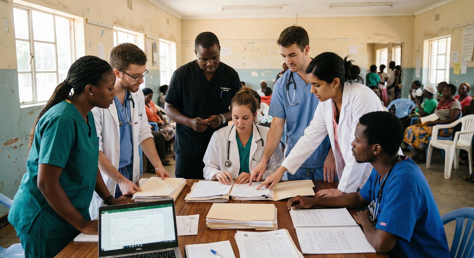Medical trainees and local clinicians collaborating in a low-resource clinic Medical trainees and local clinicians collaborating in a low-resource clinic - for Are Faith-Based Missions Less Academic? E