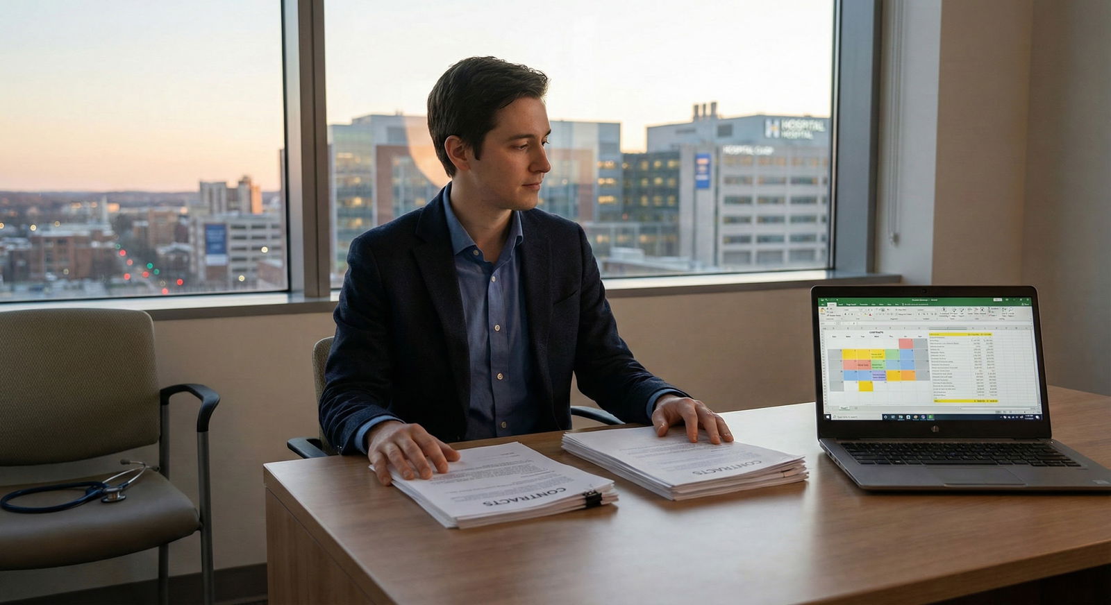 Physician reviewing international contract with financial documents -  for International Move as a Physician: Salary, Taxes,