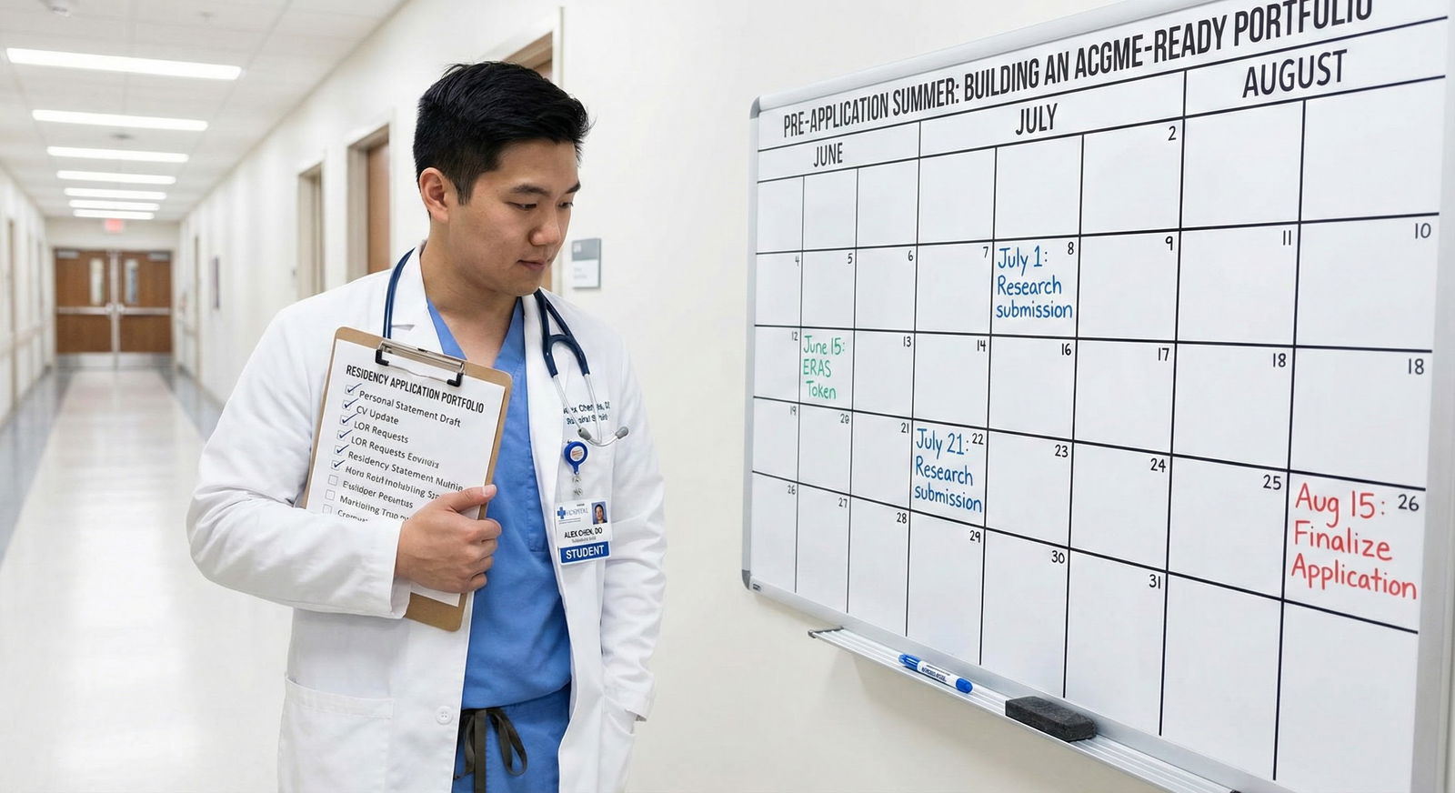 Osteopathic student reviewing residency application portfolio checklist -  for Pre-Application Summer for DOs: Building an AC