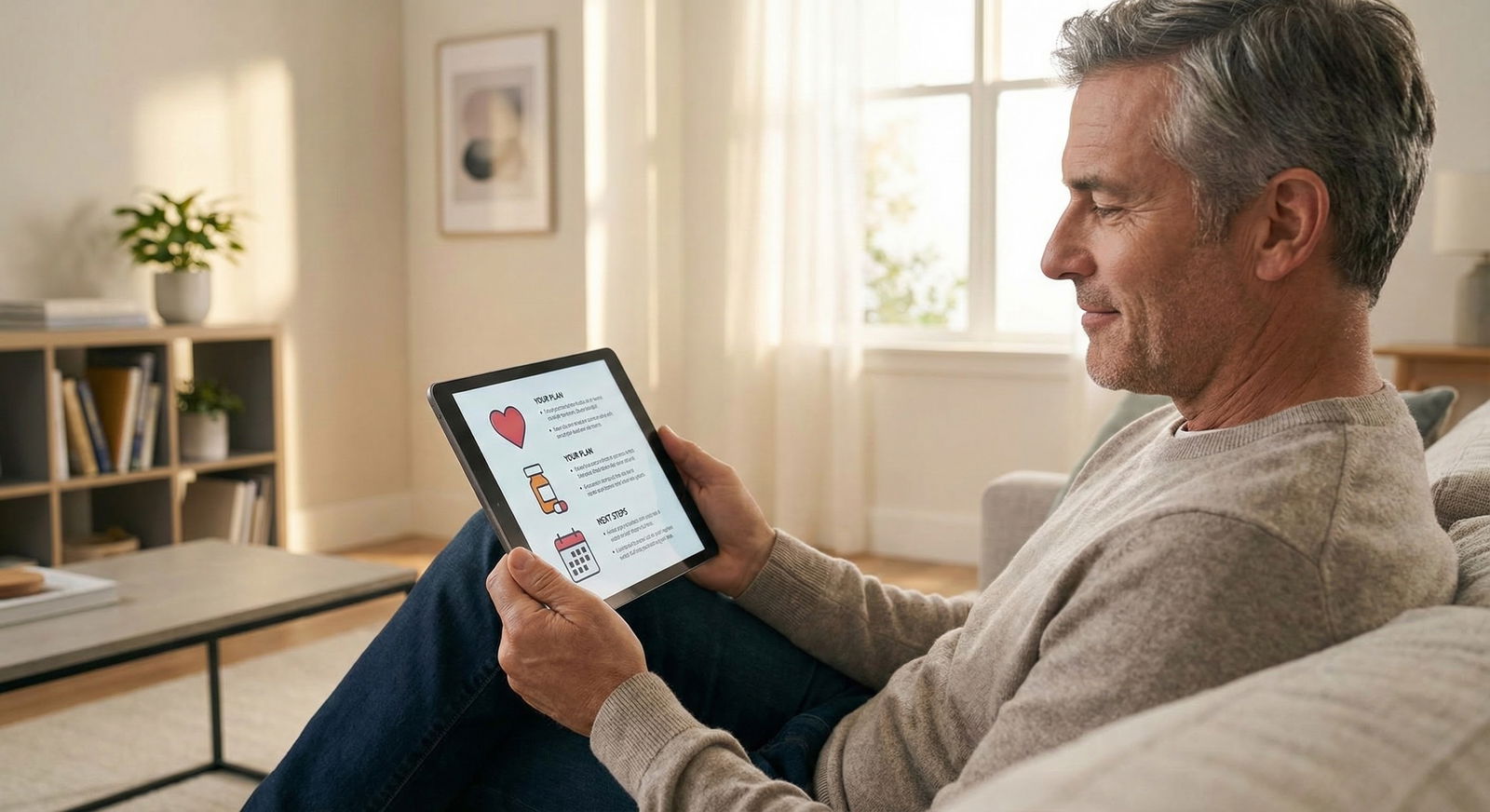 Patient reviewing AI-simplified visit summary on a tablet Patient reviewing AI-simplified visit summary on a tablet - for How Large Language Models Are Changing Clinical Documentatio