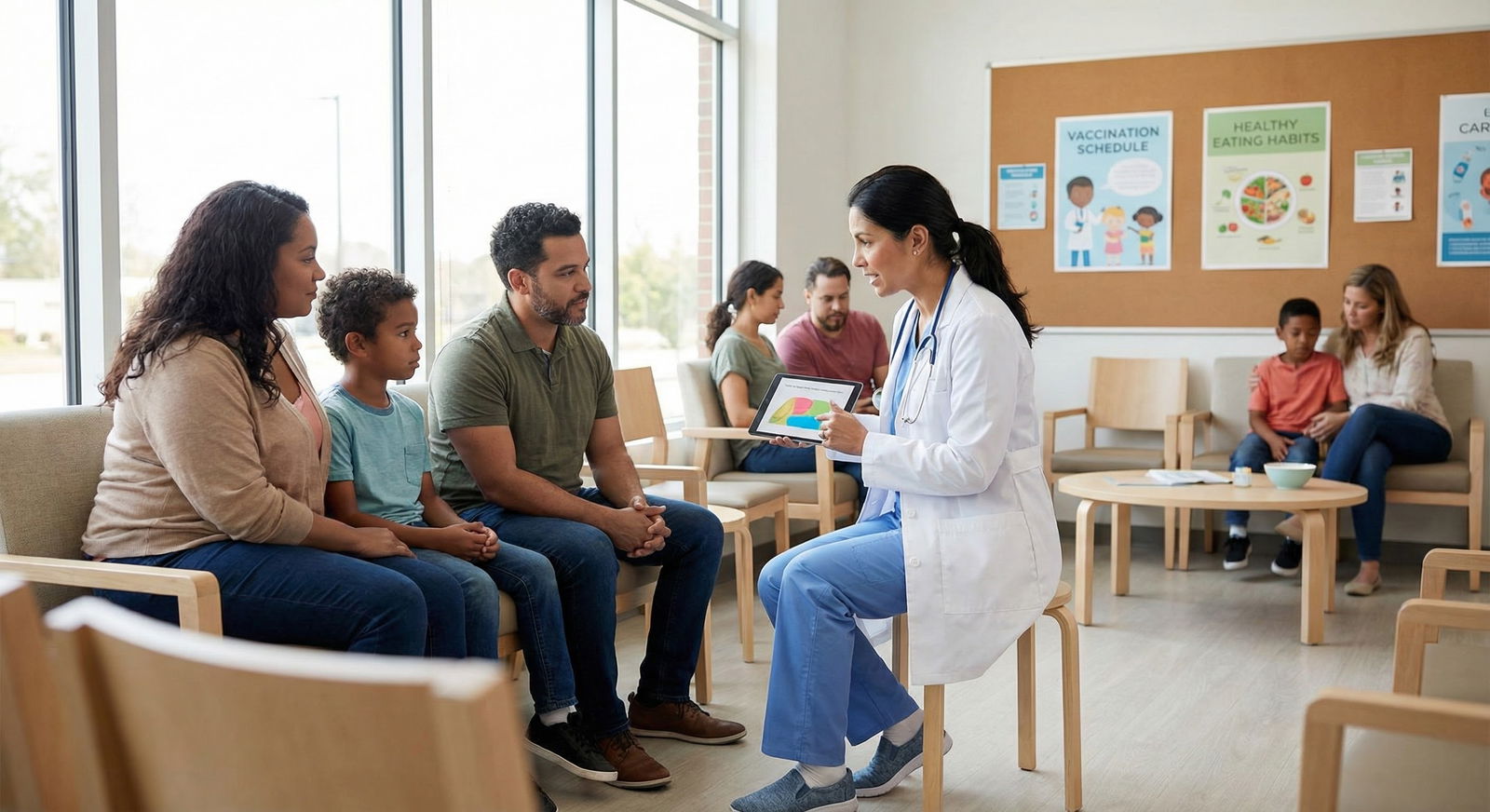 Pediatrician teaching parents in a community clinic Pediatrician teaching parents in a community clinic - for If You Want a Portfolio Career: Pairing IM, Psych, and Peds with S