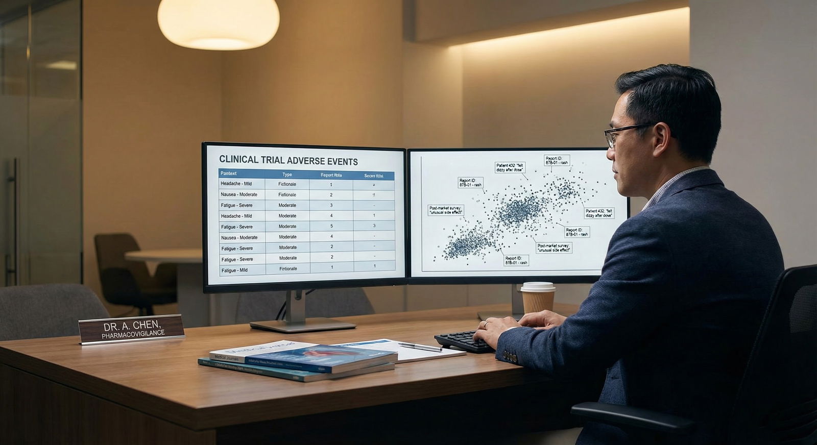 Pharmacovigilance physician comparing early clinical trial safety and [post-marketing real world safety data](https://residen
