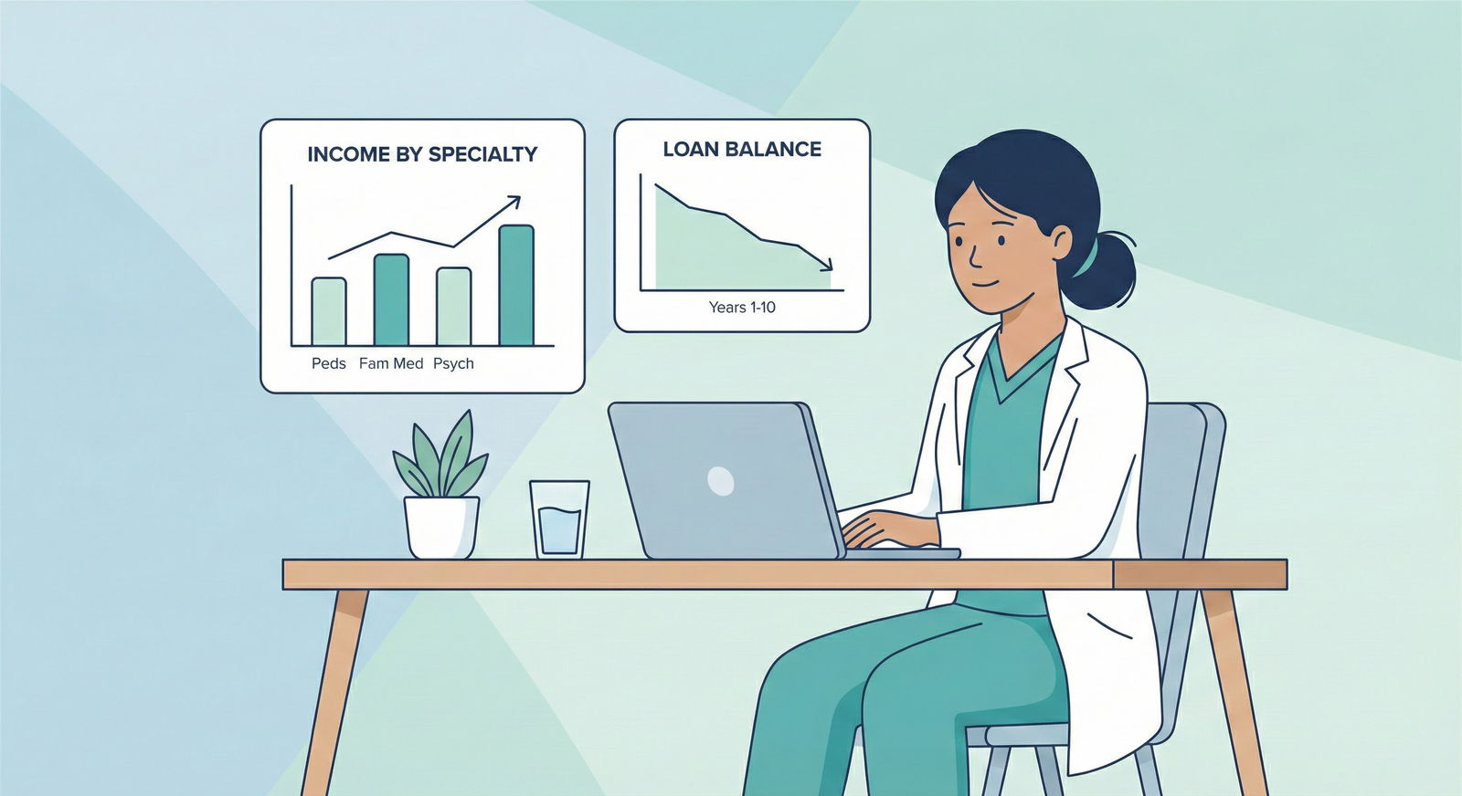 Physician comparing specialty income projections and student loan balances Physician comparing specialty income projections and student loan balances - for How Many Years Until Break-Even in the Lowe