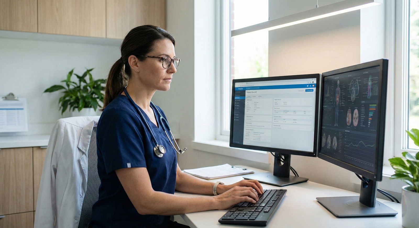 Clinician reviewing ICU prognosis data on computer -  for Handling Requests for Nonbeneficial Treatments in ICU: Detailed Fra