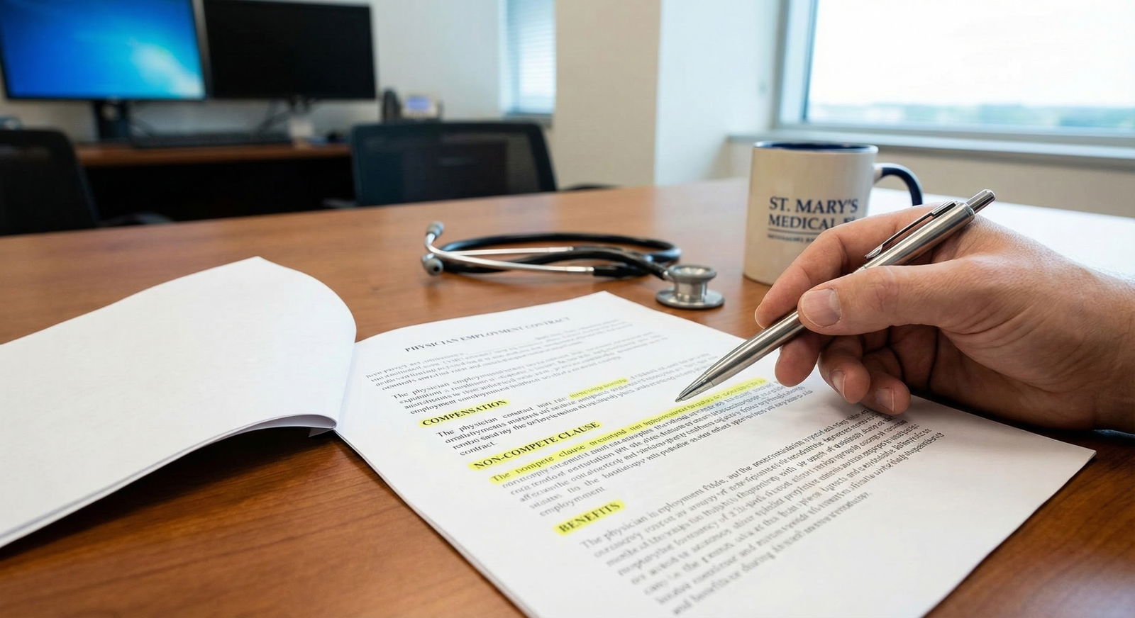 Physician calmly declining a contract offer in a professional office setting -  for When You Need Flexibility for Research or