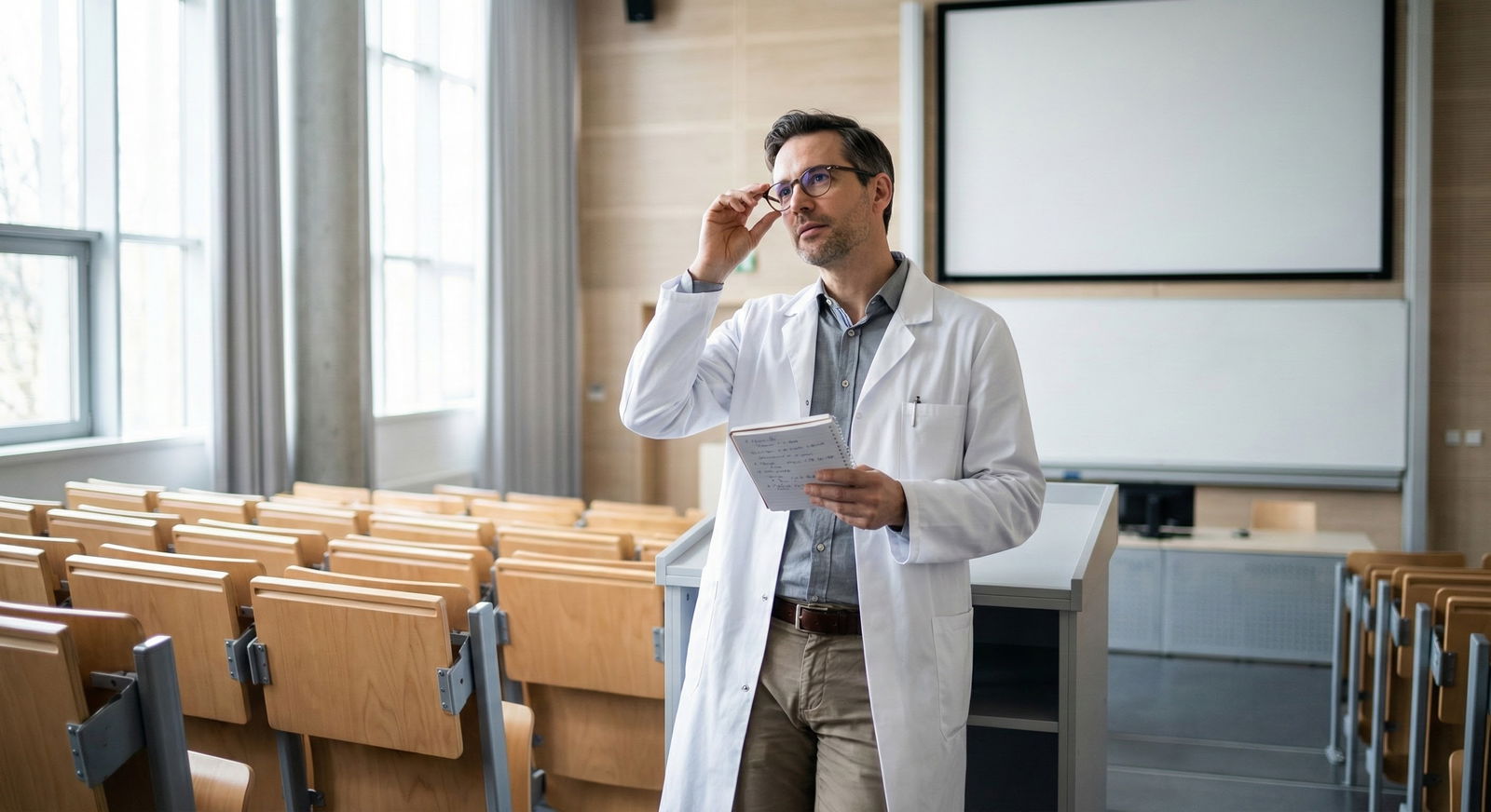 Physician reflecting before teaching session -  for Using Humor Intentionally in Teaching: A Mini-Lesson Template