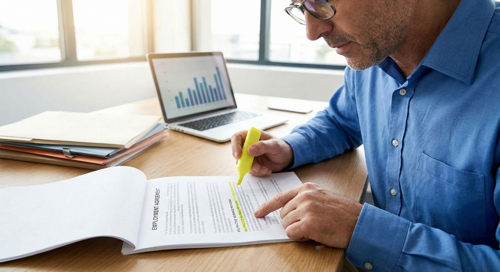 Physician reviewing an employment contract focusing on malpractice coverage -  for Do Malpractice Laws Really Matter When Cho