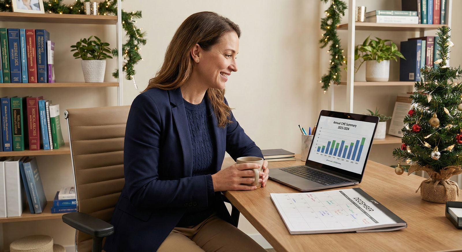 Physician reviewing final CME totals at year end -  for Annual CME Strategy: Q1–Q4 Milestones for Busy Clinicians