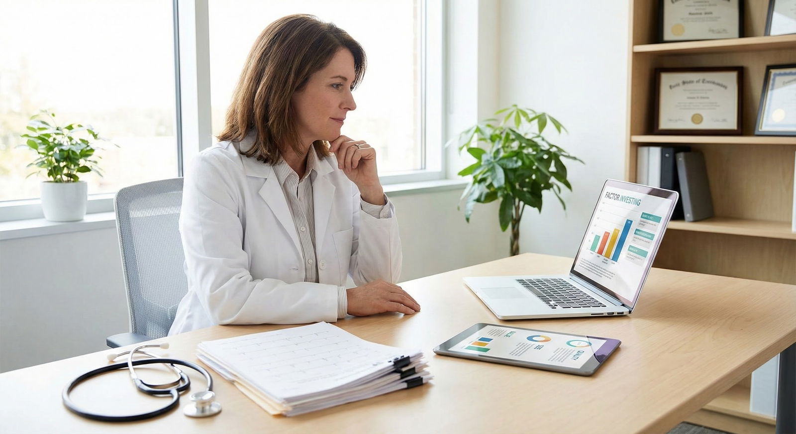 Physician couple reviewing investment plans with laptop and notes -  for The First 90 Days in Practice: Critical Financial an