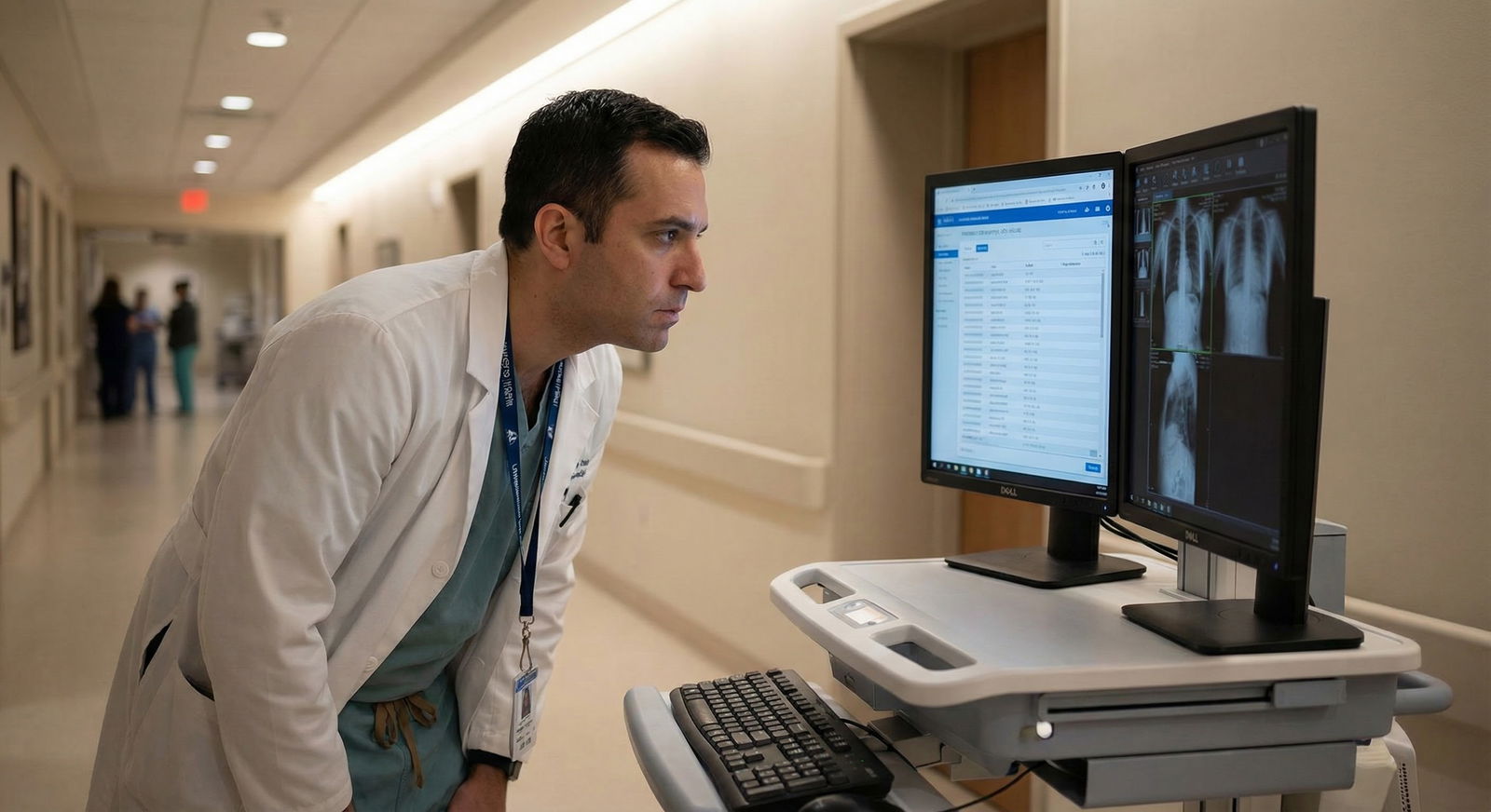 Physician reviewing clinical software before starting a new job -  for Pre‑Contract to Go‑Live: Tech Questions to Ask Before