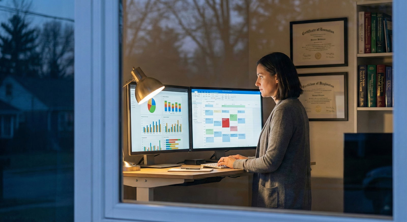 Physician reviewing telehealth billing and scheduling metrics Physician reviewing telehealth billing and scheduling metrics - for Telehealth-Heavy Practice Models: Billing, Scheduling, a