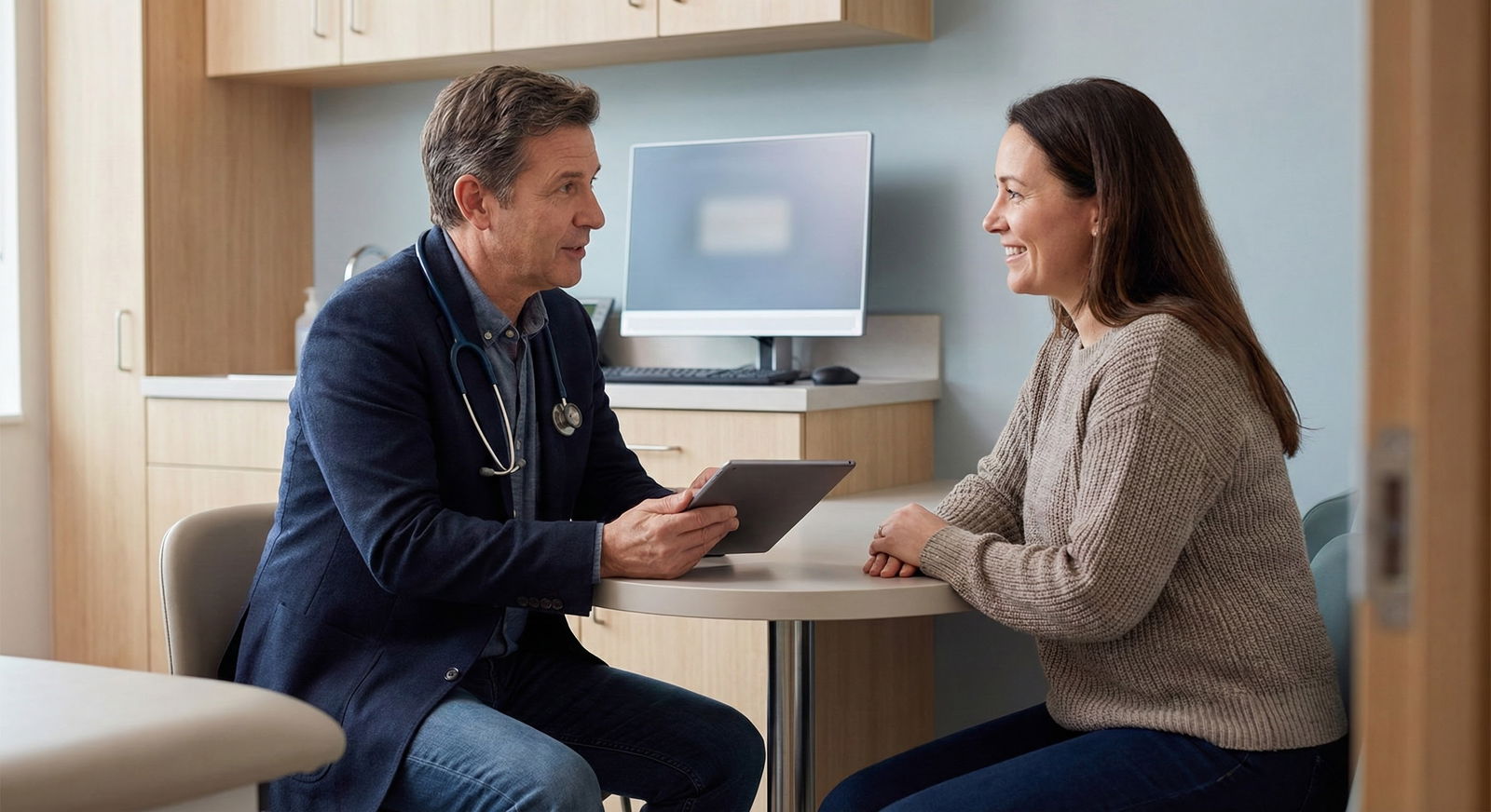 Physician in a small private office reviewing practice finances -  for Should You Start Solo or Join a Group Practice? A Prac