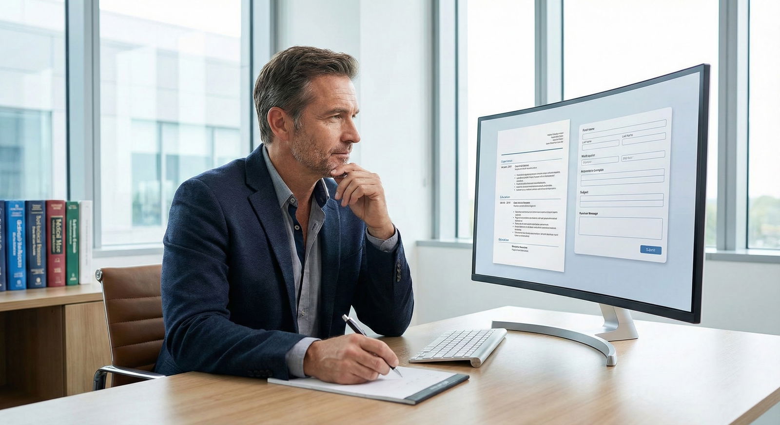 Program director reviewing a polished ERAS application on a large monitor -  for How Many Meaningful Experiences Do Strong ER