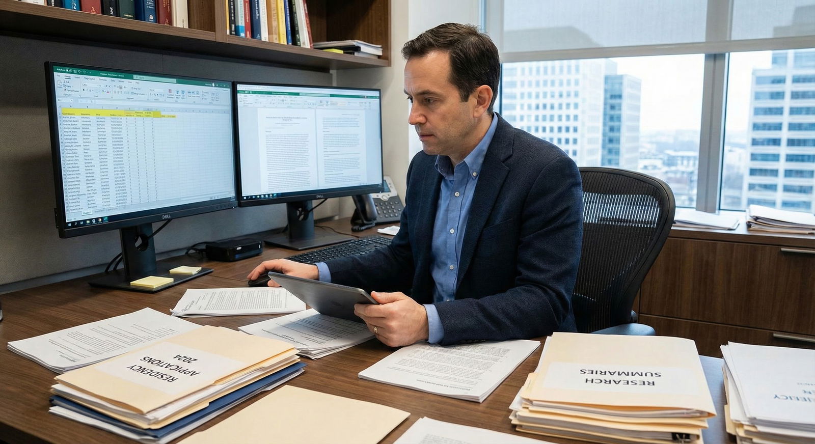 Medical resident reviewing research publications on a laptop -  for Does Co‑Author Status Still Impress Residency Program Dir