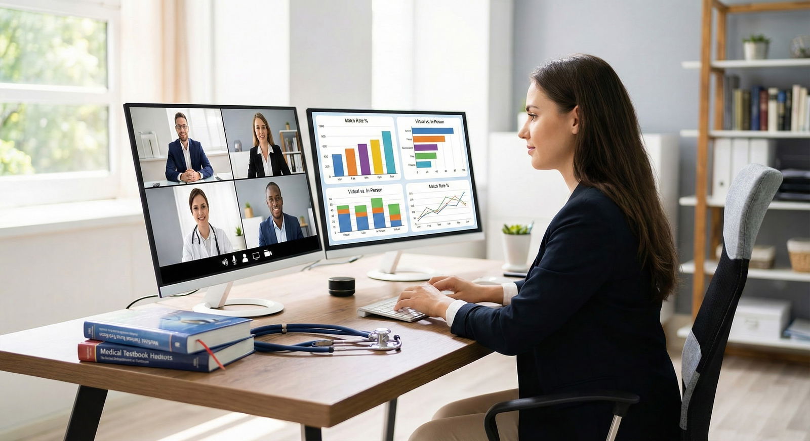 Medical residency applicant speaking with a faculty interviewer, appearing slightly emotional but composed -  for What If I C