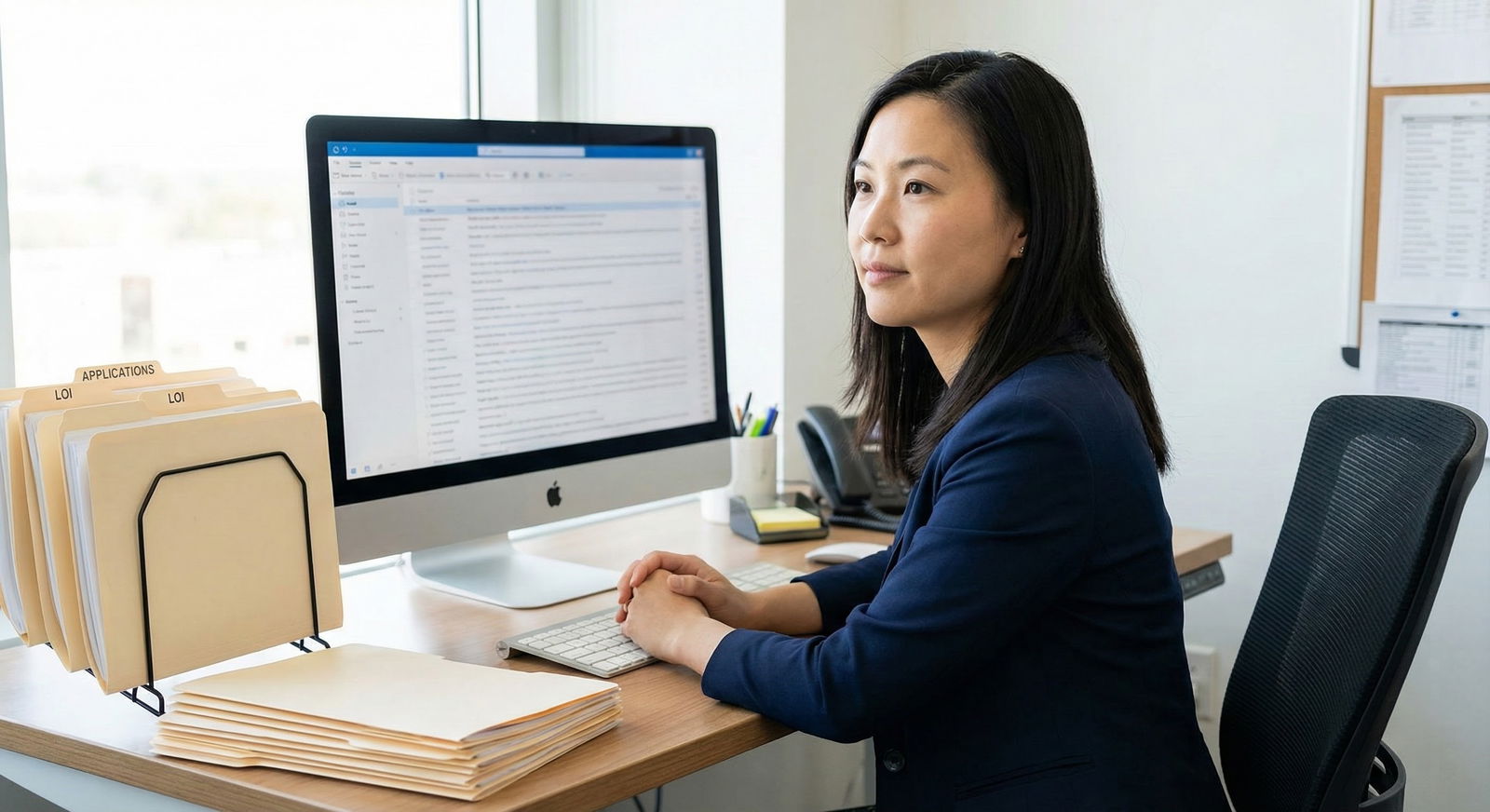 Residency coordinator reviewing applicant emails on a computer -  for How Letters of Intent Are Actually Used in Rank Meeting