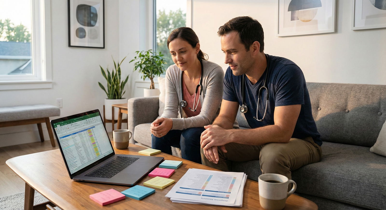 Residency couple using a laptop to adjust their rank list together Residency couple using a laptop to adjust their rank list together - for Aligning Academic vs Community Priorities: A Decisi