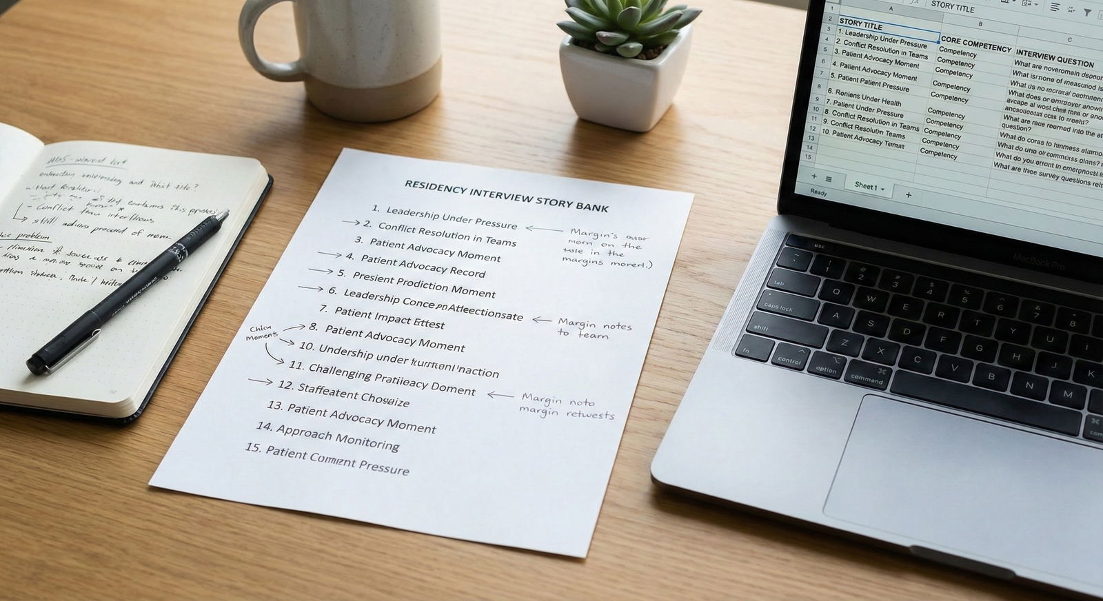 Printed weekly checklist for residency interview prep on a desk -  for Residency Interview Season Calendar: How to Prep Betwe