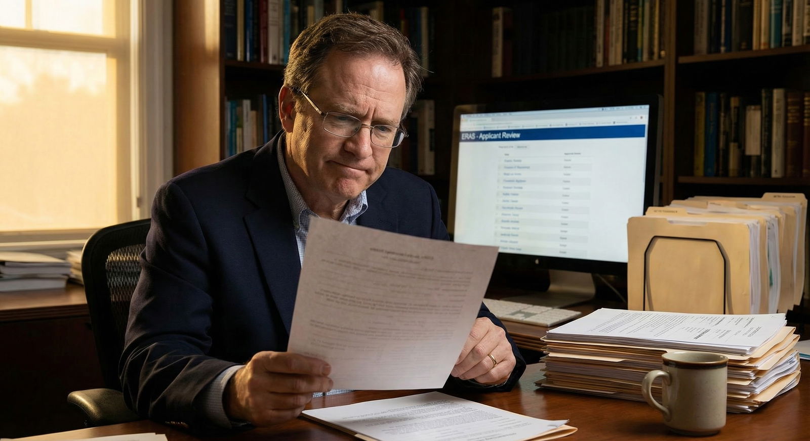 Resident physician writing a focused [one-page letter of intent](https://residencyadvisor.com/resources/letter-of-intent-stra