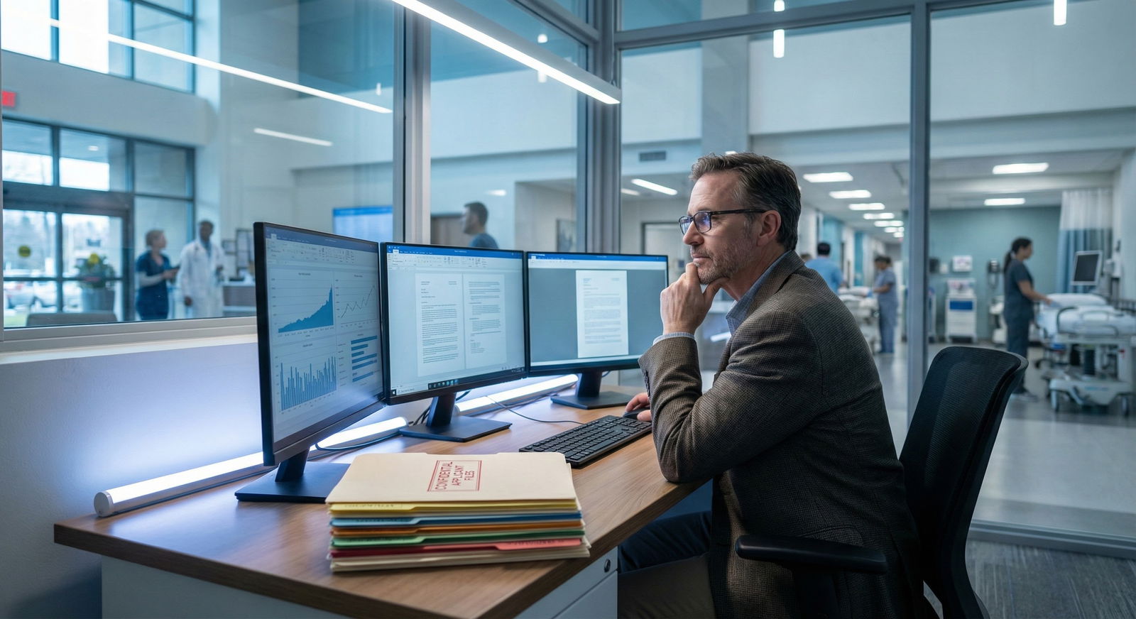 Resident reviewing ERAS applications on a laptop in a dim hospital workroom -  for Does Explaining Less Help More? The Truth