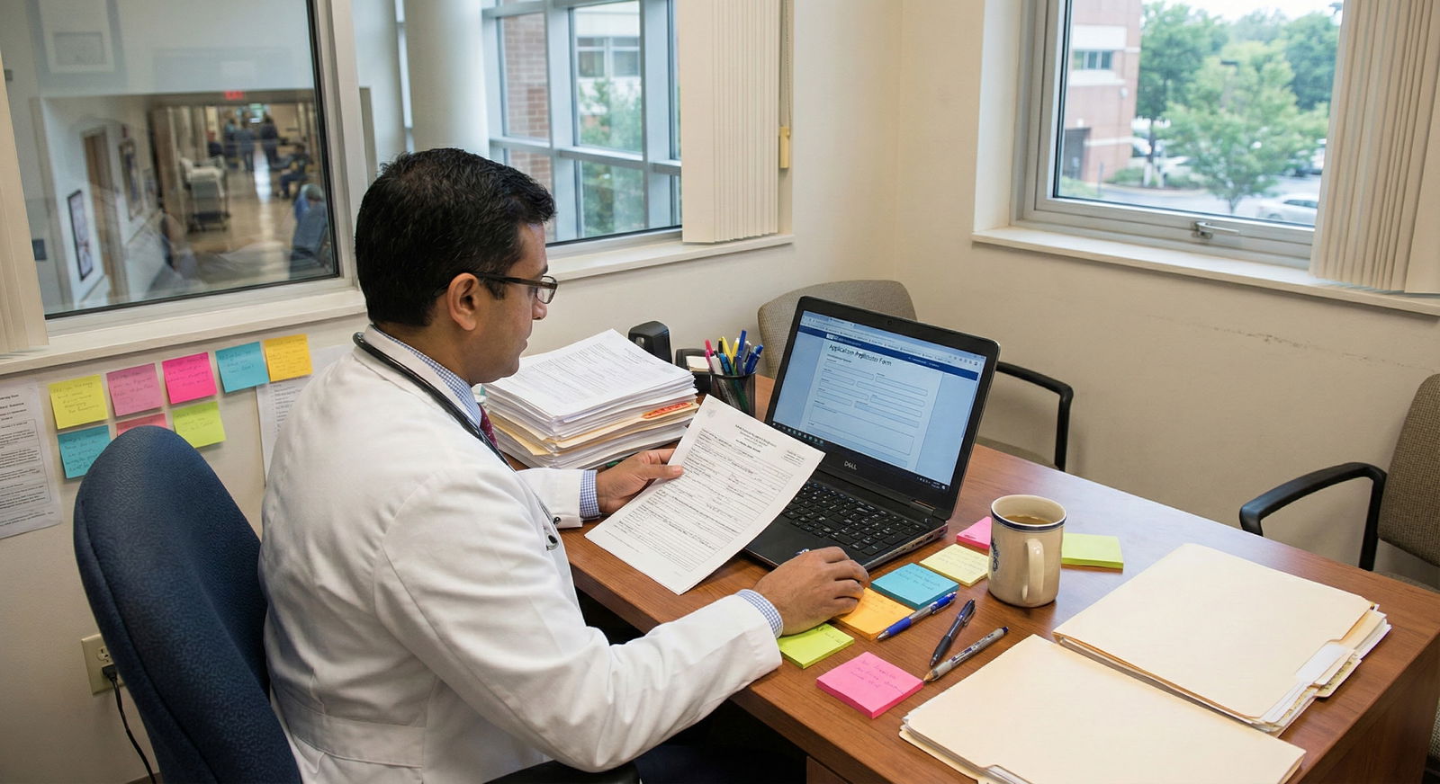 Residency program director reviewing applications at desk -  for What Do Program Directors Consider a ‘Red Flag’ on Applicati
