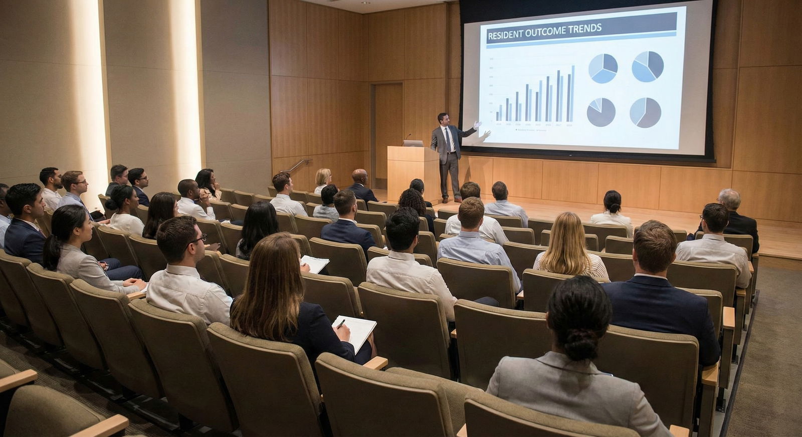 Residents in a teaching hospital discussing on rounds Residents in a teaching hospital discussing on rounds - for The Truth About Program Size: Small vs Large Residencies Compare
