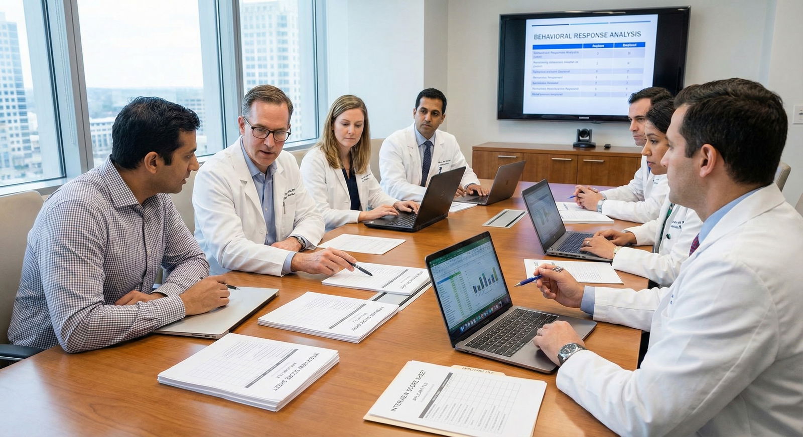 Medical residency applicant in a suit, looking anxious while waiting for an interview in a hospital hallway -  for What If I