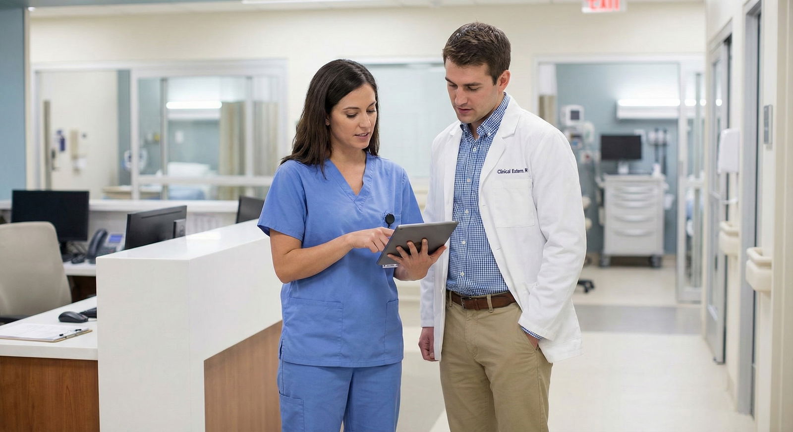 Resident and extern discussing patient case on the wards -  for Building a One-Year ‘Competitiveness Gap’ Plan After Graduati