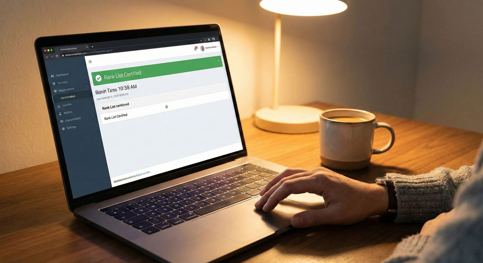 Resident applicant confirming certified rank list on laptop -  for Post‑Interview Month: Timing Rank List Decisions Without C