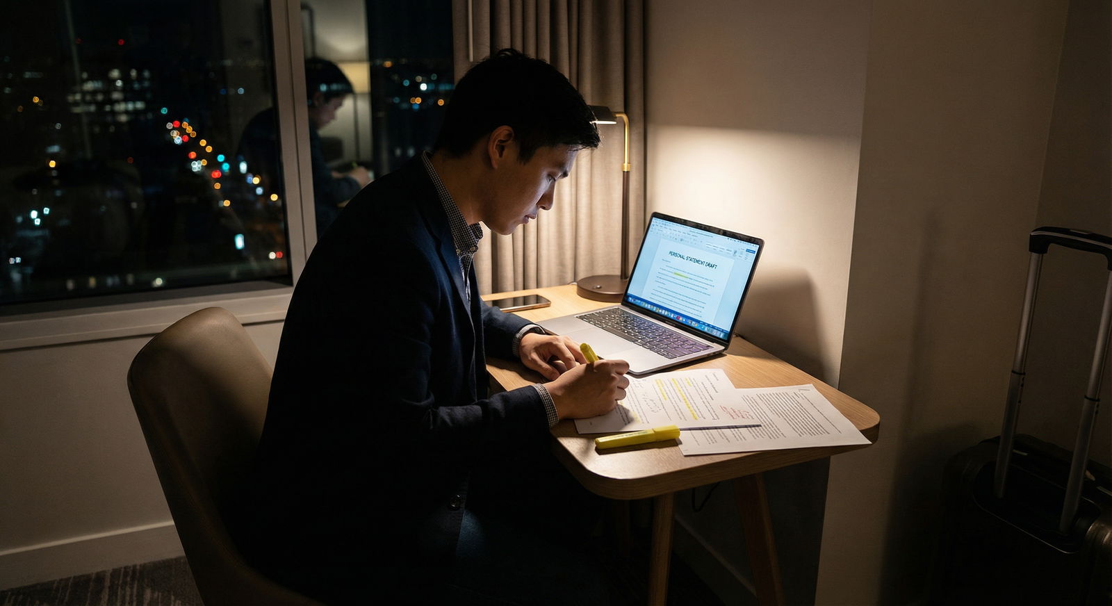 Resident applicant writing personal statement late at night -  for Should You Explain Every Red Flag in Your Personal Stateme