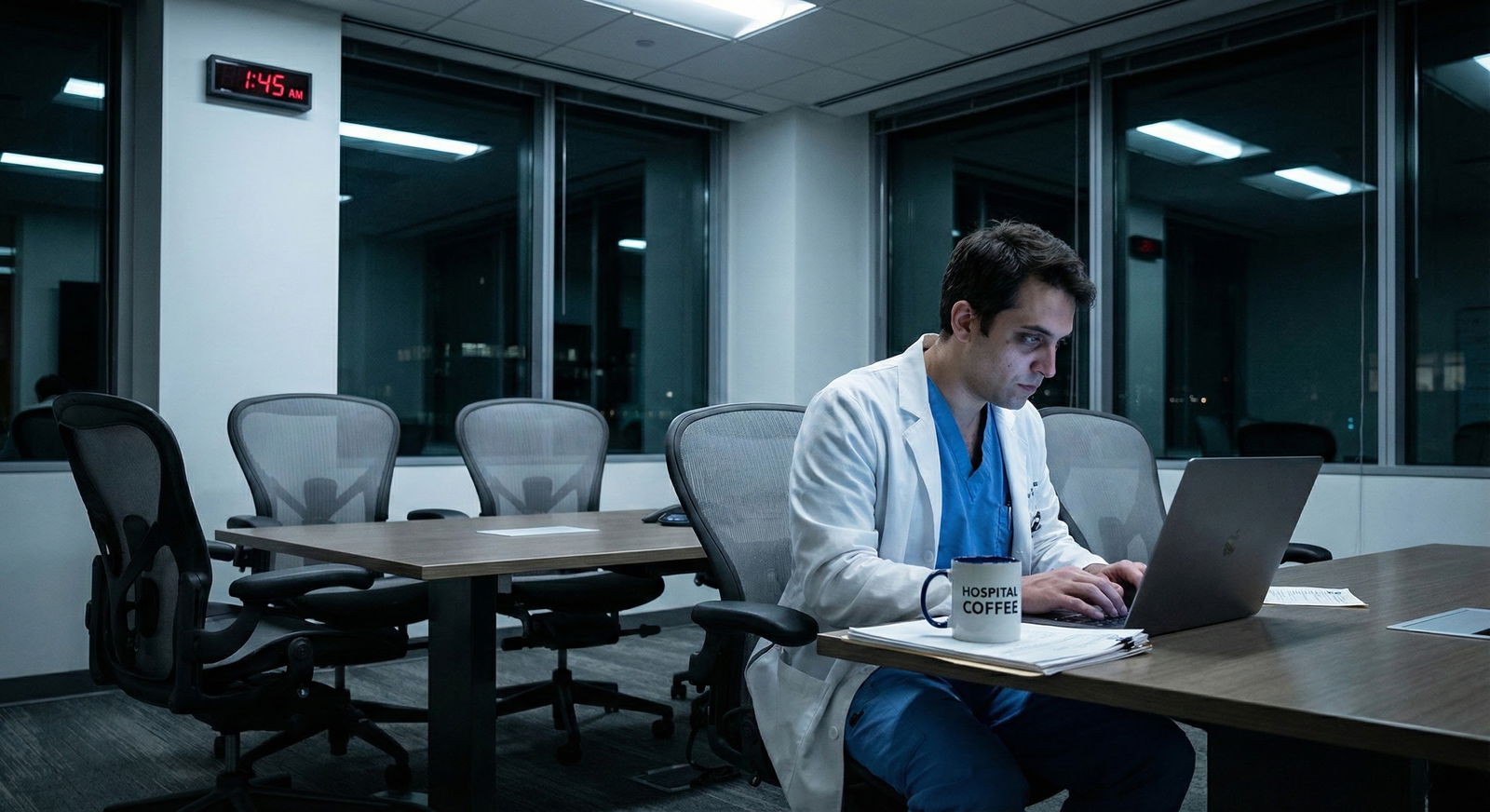 Resident using a checklist and timer while pre-charting -  for Is It Better to Pre-Chart at Home or in the Hospital? Pros and