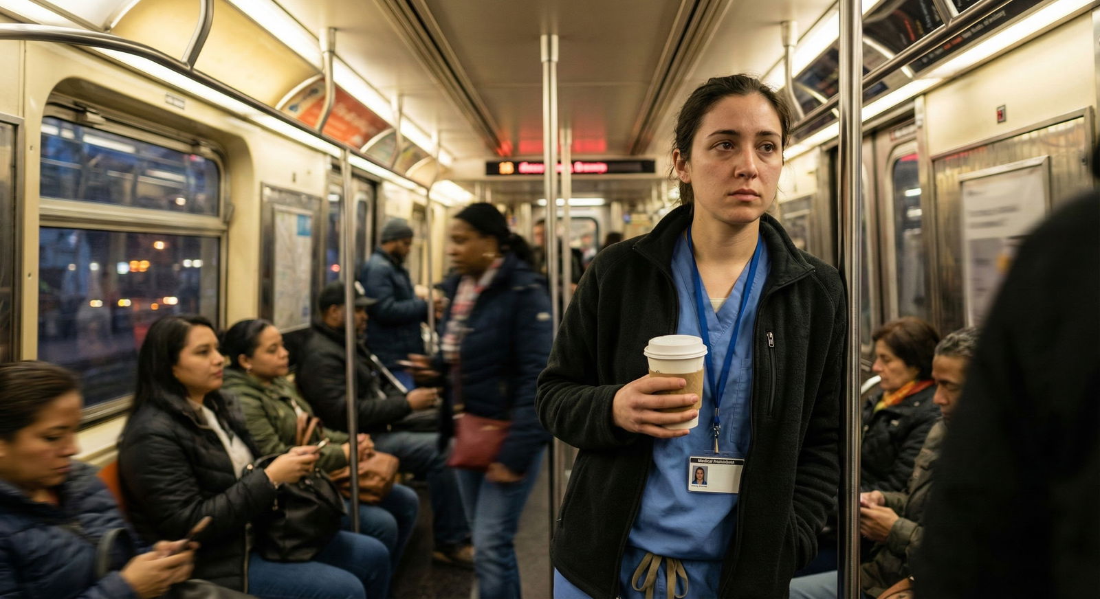 Resident doctor commuting on a city subway -  for How Much Does Location Really Matter for Low-Paying Specialties?