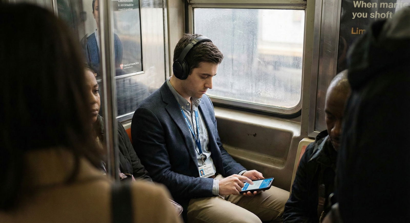 Resident doing spaced repetition on subway -  for Optimizing Commuting Time in Residency for Learning and Recovery
